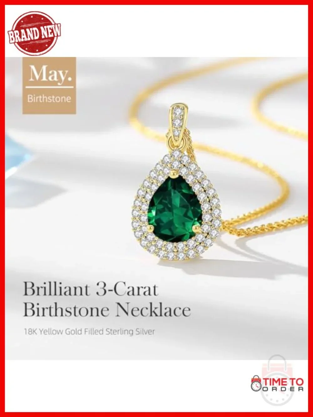 18K Gold Plated Sterling Silver Teardrop Birthstone Pendant Necklace Gift
